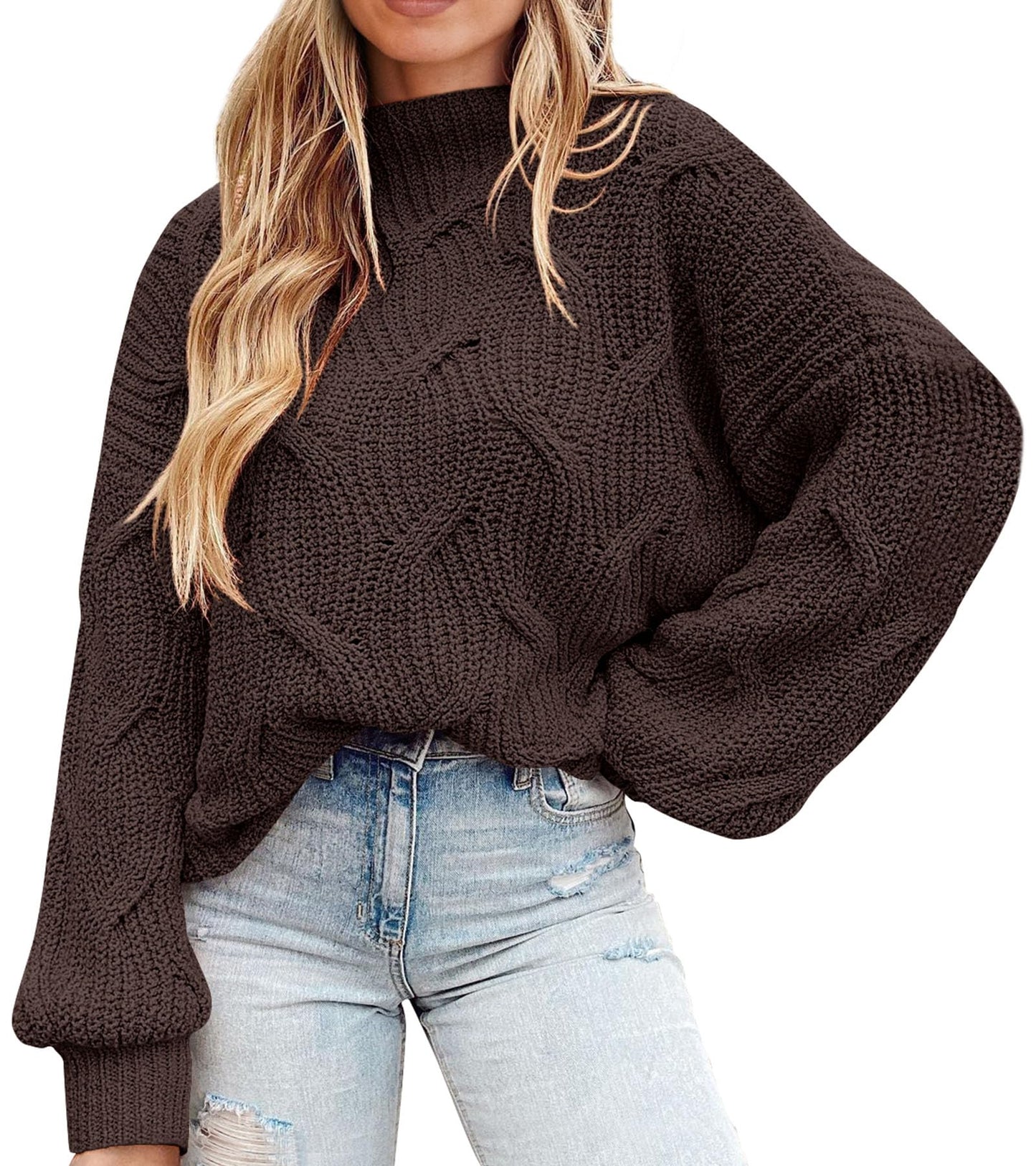PRETTYGARDEN Women's Fall Oversized Pullover Sweaters Casual Crewneck Long Sleeve Chunky Cable Knit Tops Winter Clothing