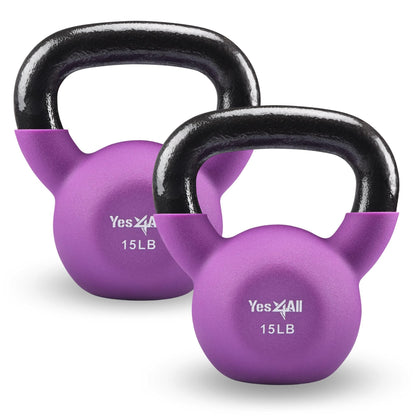 Yes4All Kettlebell, 5-65 LB Neoprene Coated Cast Iron Kettlebells, Wide Grip Handle & Flat Bottom for Swings, Squats, Deadlifts, Push Ups & Full Body Training at Home Gym - Single & Set