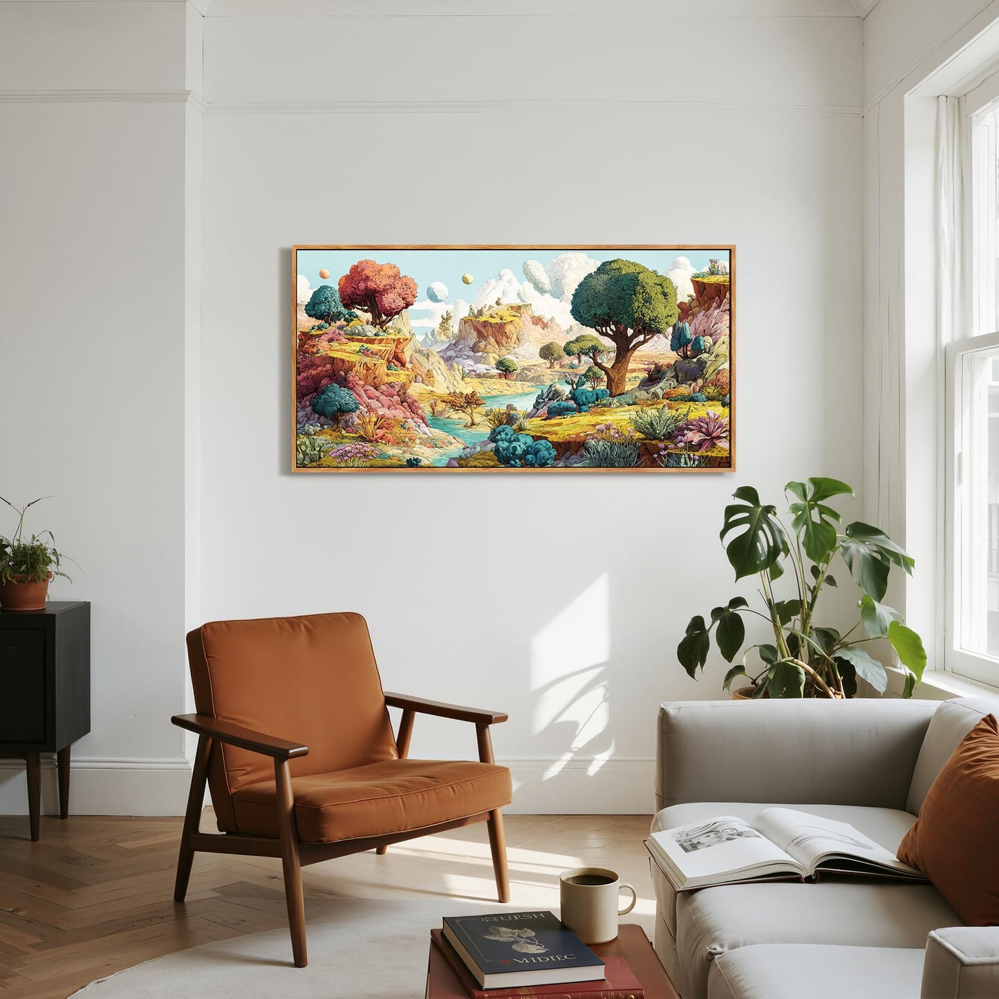 imjiayu Large Framed Wall Art for Living Room, Forest Tree of Life Wall Decor, Fantasy Landscape Wall Art, Whimsical Wilderness Picture Prints, Modern Eclectic Paintings for Bedroom Game Room 20"x40"