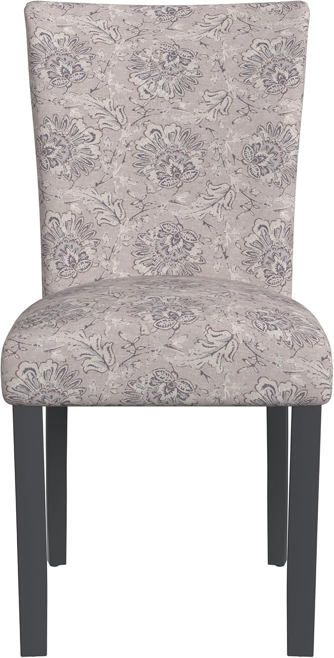 HomePop Classic Parsons Dining Chair -Gray Linen Artistic Floral Print