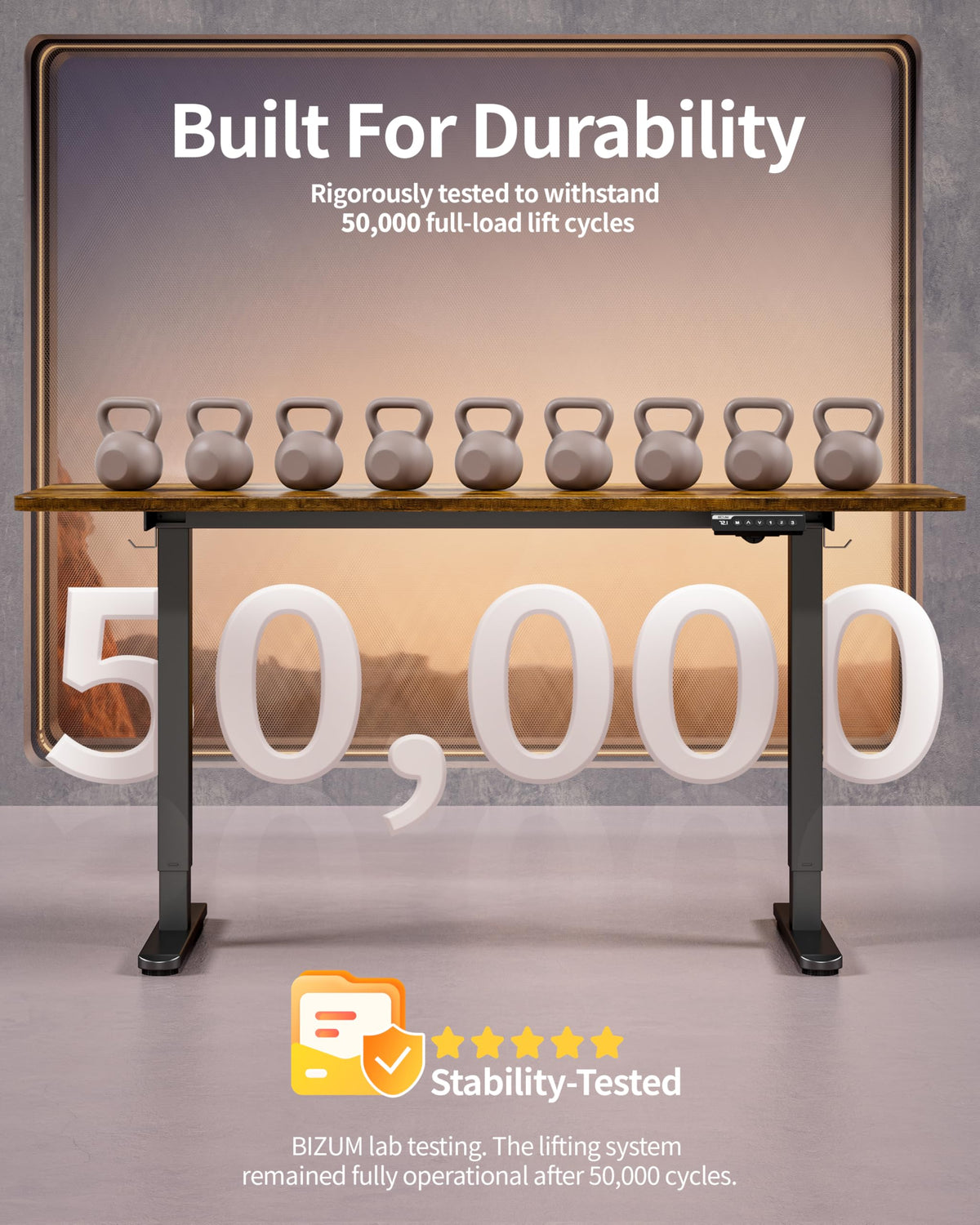 BIZUM Electric Standing Desk 60 x 24 Inch Computer Desk-Gaming Desk Rustic Brown Home Office Desks Height Adjustable Memory Stand Up Computer Workstation