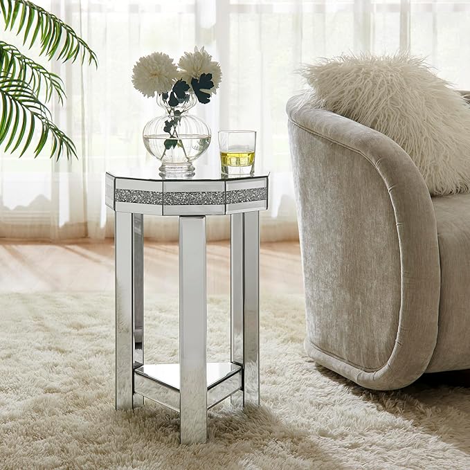 Mirrored Octagon End Table