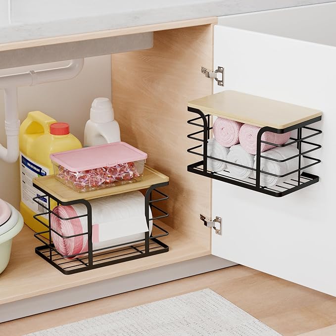2 Pack Stackable Storage for Kitchen Laundry Pantry Organizers, Trash Bag Holder