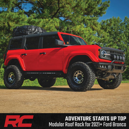 Rough Country Half Roof Rack for Ford Bronco 4-Door (2021–2026) - Aluminum Cargo Carrier with T-Slot Crossbars, 600 lb Load, Overland Roof Storage