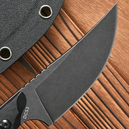 CCFFCC FF105 Fixed Blade Knife，DC53 Black Stonewashed Steel Blade Carbon Fiber Handle Full Tang Knife for Outdoor Camping Hunting Working(Black)