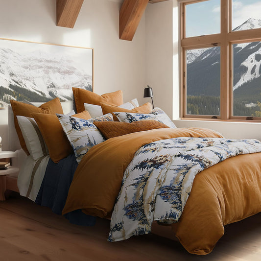 Paseo Road Cabin Bedding Acadia 3 Piece Lodge Duvet Cover Set with Pillow Shams, Queen Forest Bedding, Cotton Pine Trees Comforter Cover Set, Woodland Nature Rustic Bed Set