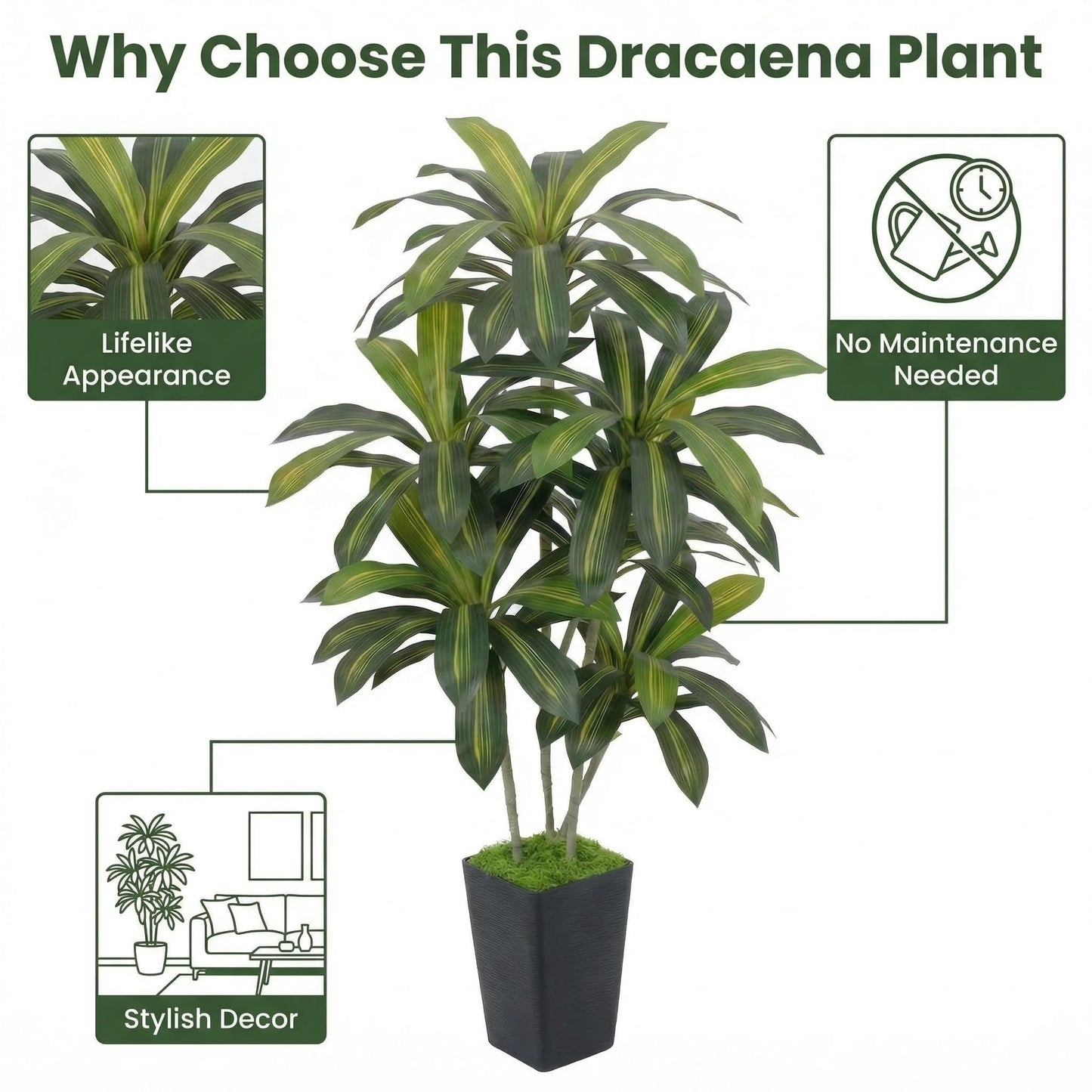 Artificial Dracaena Tree 6FT, Fake Tree with Black Tall Planter - Faux Yucca Tall Fake Floor Plant in Pot - Artificial Plant for Home Office Living Room Decor Indoor