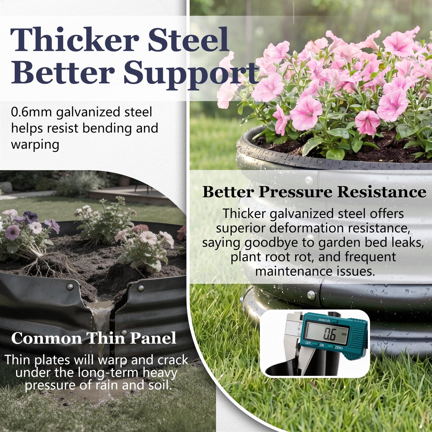 SOCONT 2 x 2 x 1 ft Round Raised Garden Bed, Black 2 Pack 0.6 mm Thick Galvanized Steel Planter Box with Double Layer Paint and Safety Edge Trim for Vegetables Flowers Herbs Outdoor Garden