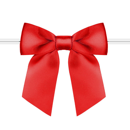 RainbowPana 120 Pack Christmas Luxury Twist Tie Bows, Red 3" Satin Ribbon Pretied Bows, Premade Craft Decoration for Package Cake Pop Basket Favors Cookie Candy, Gift Wrapping Baby Shower Wedding