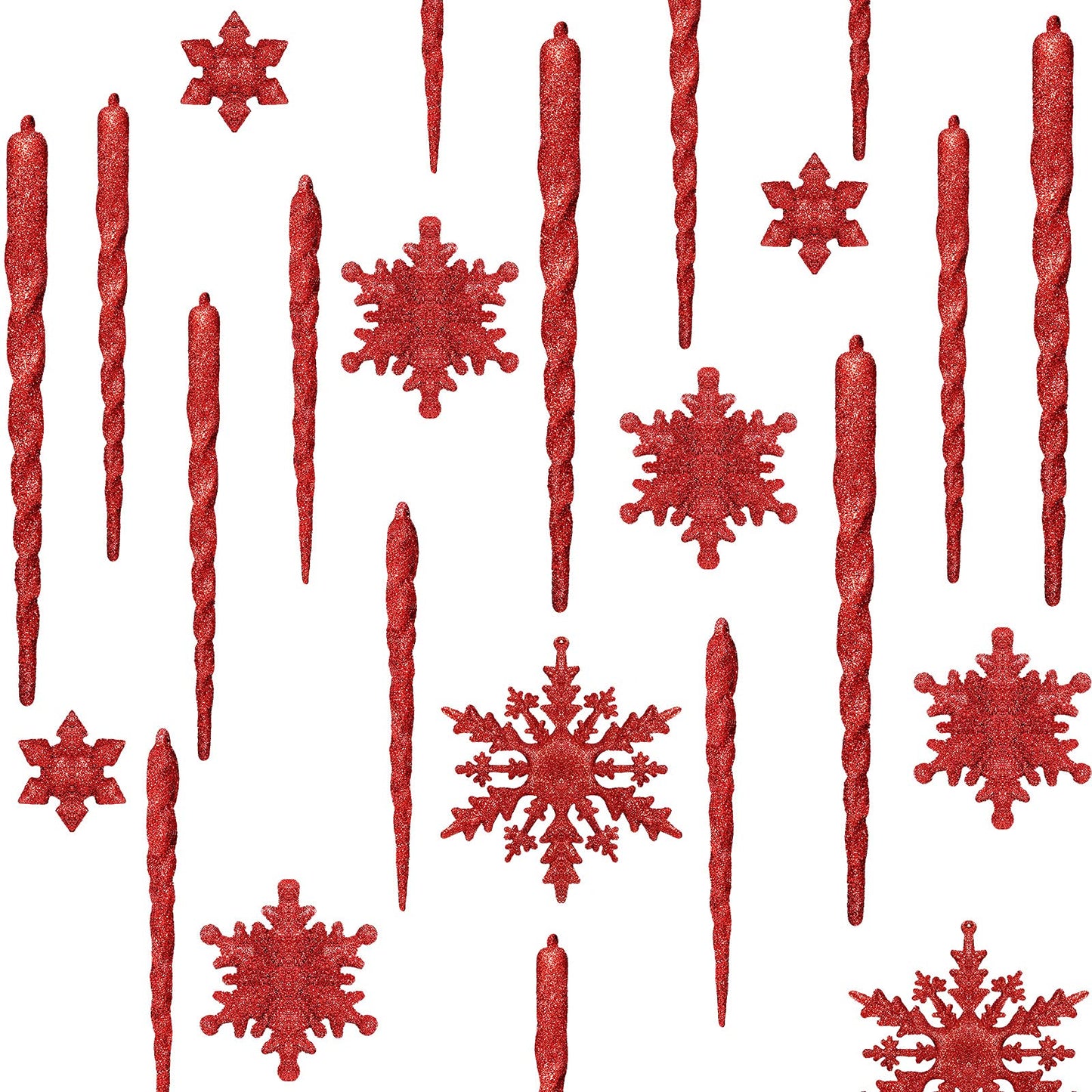 Chuangdi 72 Pcs Snowflake Icicle Ornaments for Christmas Tree Twisted Glitter Icicles Acrylic Hanging Drop Decoration for Winter Xmas Holiday Party New Year Outdoor Supplies(Red)