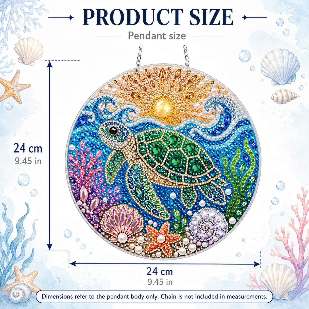 DIY Diamond Art Painting Wreath Kits，Special Shaped Rhinestone Hanging Ornament Diamond Art Window Pendants for Gift Home Garden Wall Hanging Kits,Double Sided (sea Turtle)