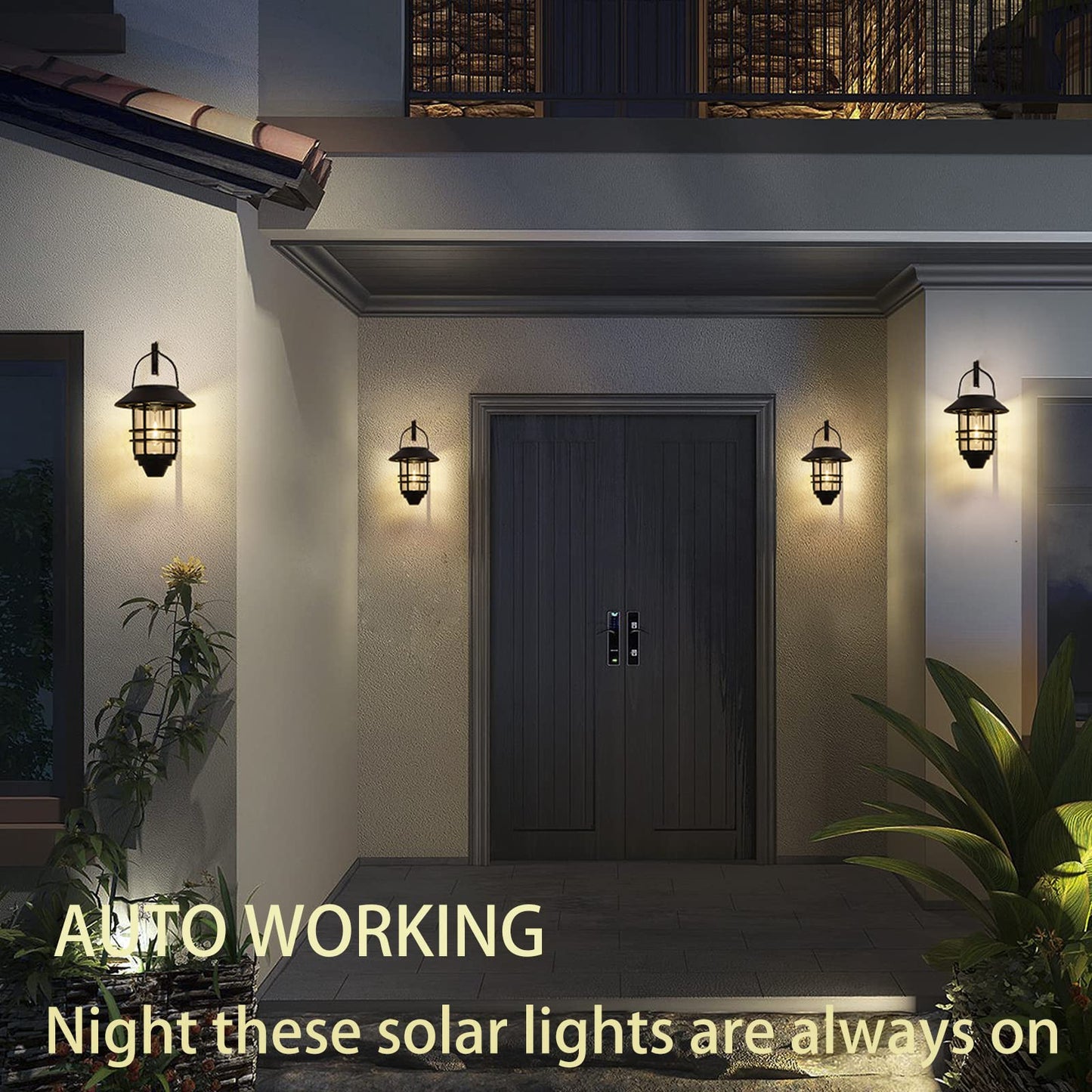 2 Pack Solar Lantern Outdoor, Waterproof Stainless Steel Glass Hanging Solar Lights Outdoor Garden for Outside,Fence,Wall,Porch Light