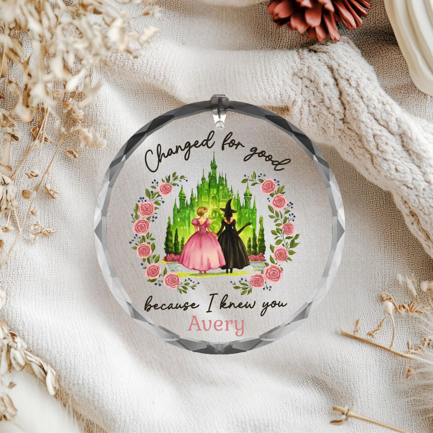 Wicked Christmas Glass Ornament, Elphaba Glinda Ornament, Change for Good, Friendship Broadway Wicked Musical (Ceramic, 1)