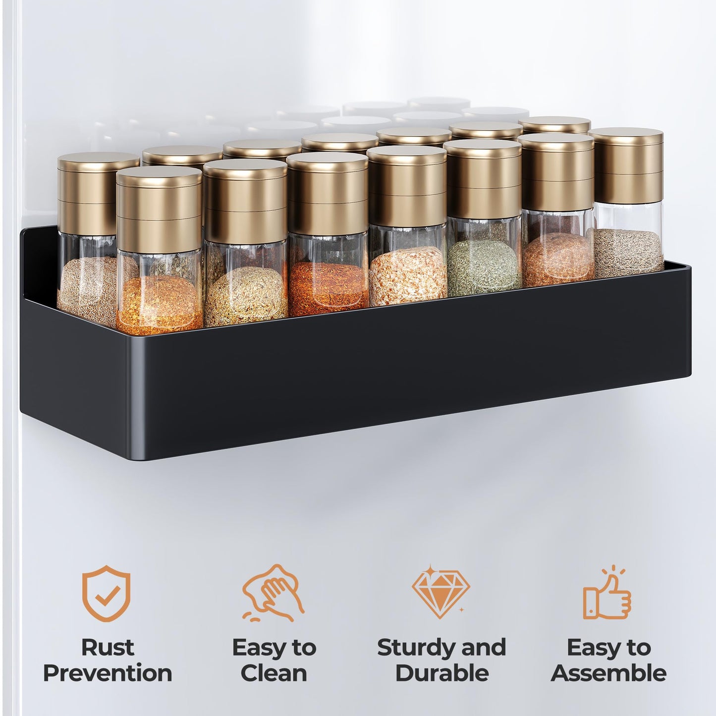 Mystozer Magnetic Spice Rack for Refrigerator, Kitchen Organizer and Storage Shelf, Black (4 Pack)…