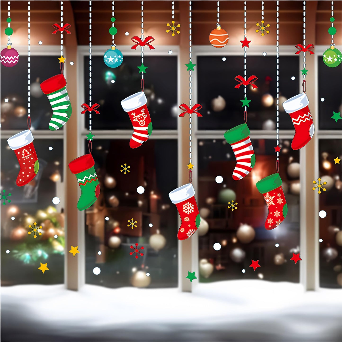 ONDY Merry Christmas Garter Window Glass Decoration Stickers 2026 New Holiday Removable Dress Up DIY Static Window Clings Decals for Living Room Bedroom Shop Windows
