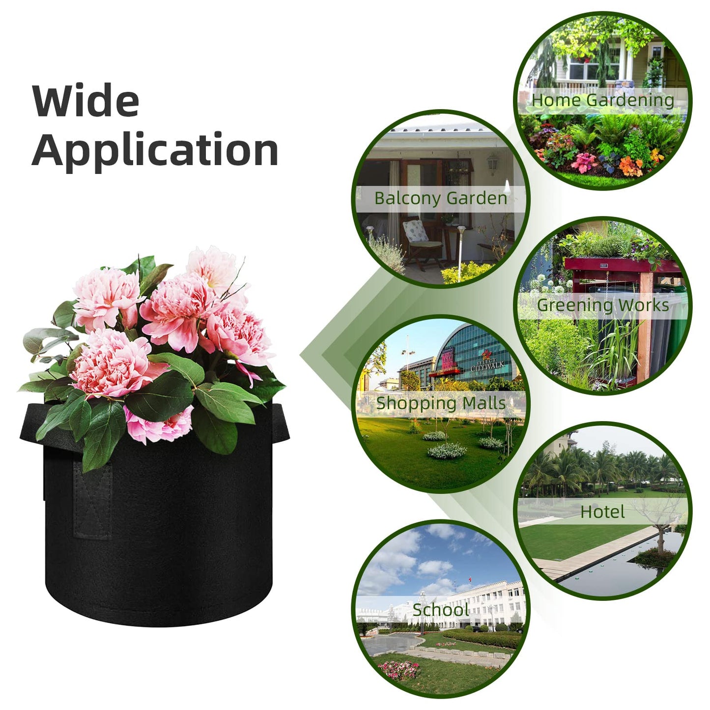 WHATWEARS 24 Pack 10 Gallon Plant Grow Bags, Thickened Nonwoven Fabric Pots with Handles, Vegetable Planter Bags Containers, Cloth Planters for Garden Vegetable/Flower/Plant/Fruits Outdoor (Black)