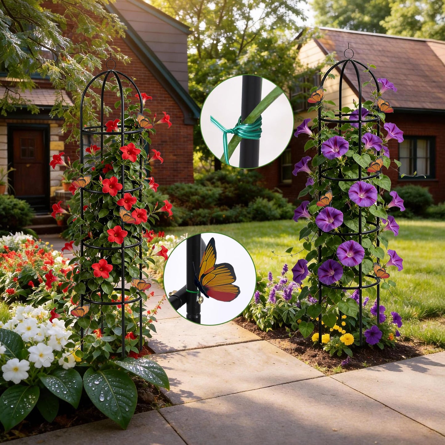 100% Metal 6.6 Ft Tower Obelisk Garden Trellis,2 Pack Plant Support for Climbing Plants Rose Bush Round Trellis for Pots Rustproof Metal Plant Flower Trellises for Clematis Vine Jasmine Outdoor Indoor