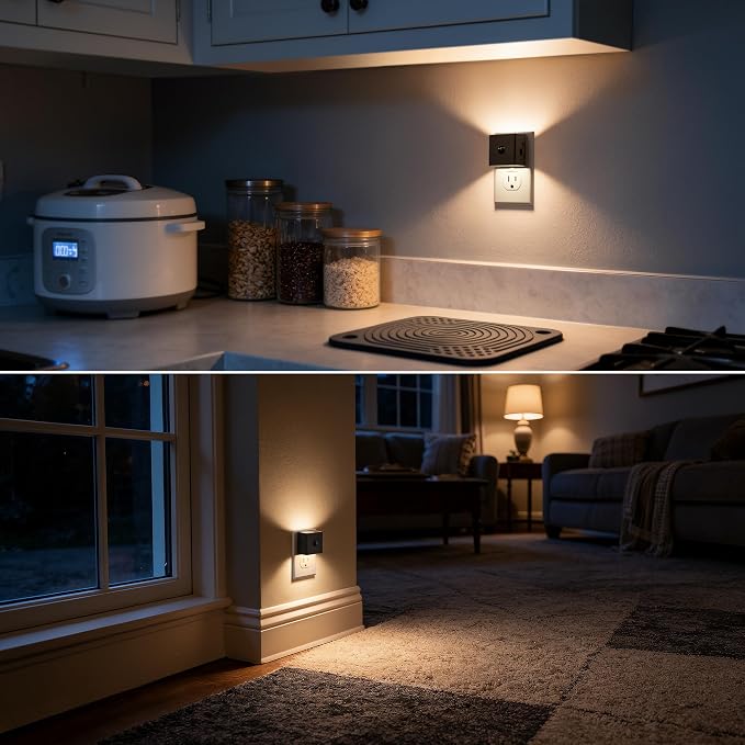 DORESshop LED Motion Sensor Night Light [2 Pack], Plug in Night Light, Night Light Motion Sensor, Dusk to Dawn 3 Level Brightness Adjustable Night Lights for Adults, Bedroom, Bathroom, Hallway