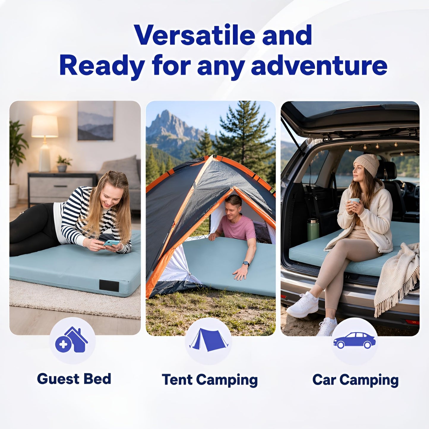 Hazli 3’’ Matrix Comfort-Cell Memory Foam Camping Mattress Pad - Roll Up Mattress for Adults - Portable Cot Sleeping Pad for Camping - Floor Mat or Bed Roll for Car, SUV - Twin 75’’ X 36’’