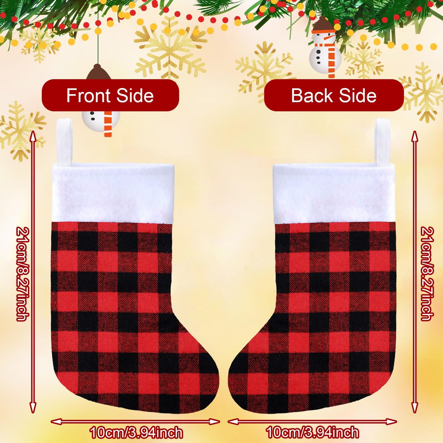 Skylety 24 Pcs Mini Christmas Stockings 8.27 Inch Small Buffalo Plaid Red Black Stockings Hanging Ornament Classic Bulk Christmas for Family Holiday Party Gift Xmas Tree Decoration