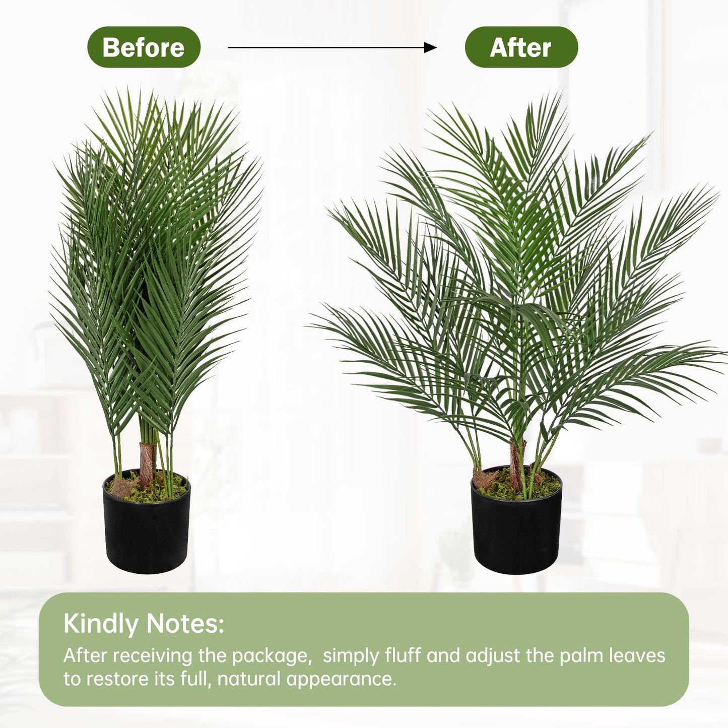 2 Pack Artificial Palm Trees Plants for Indoor Outdoor Use, 2.6FT Fake Palm Trees Silk Tropical Plants with 14 Tree Trunks, Faux Potted Plant for Home & Office, Living Room, Porch, Patio, Garden Decor