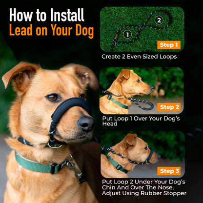 Total Pet Figure of 8 Dog Lead - Anti Pull Stop Dogs Pulling - Rope Slip Leads with Padded Nose Support (Medium/Large) Black