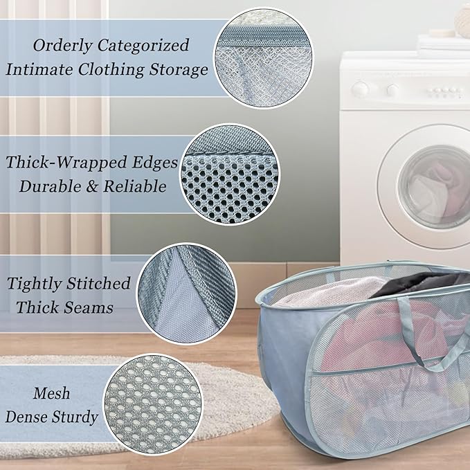 Collapsible Laundry Baskets 2 Pack, Mesh Pop Up Hamper
