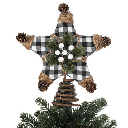 Lenwen Christmas Tree Topper Star 7.9 Inch Buffalo Plaid Star Topper Rustic Christmas Tree Ornaments Decoratione for Home Office Xmas New Year Holiday Decoration