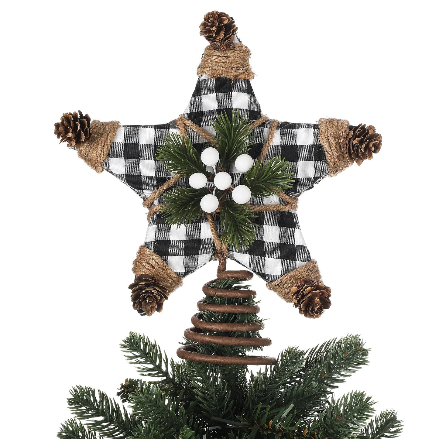 Lenwen Christmas Tree Topper Star 7.9 Inch Buffalo Plaid Star Topper Rustic Christmas Tree Ornaments Decoratione for Home Office Xmas New Year Holiday Decoration