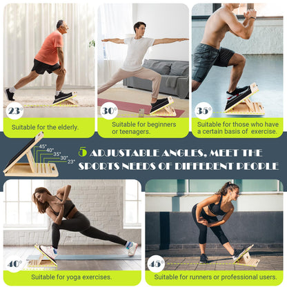 Slant Board for Calf Stretching, Adjustable Portable Wooden Incline Board for Calf Stretcher with Training Poster, 300 Lbs Weight Capacity Physical Therapy Equipment for Leg, Knees, Heel, Ankle