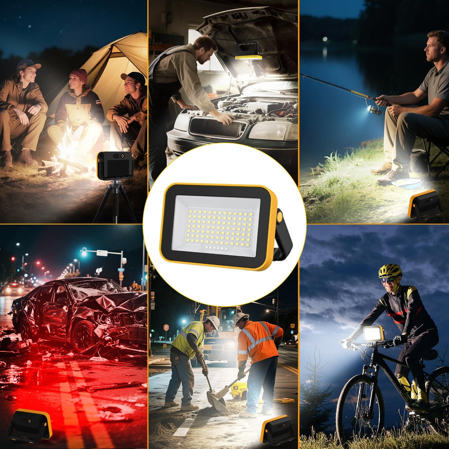 NATPOW LED Work Light, Rechargeable Floodlights, Portable Spotlight, 5 Modes Workshop Lamp with 4000 mAh, 180° Rotation Camping Lamp for Construction Site, Garage, Workshop (2 Packs)