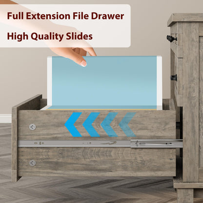 GarveeHome Farmhouse Executive Desk with Drawers, 53.54 in Home Office Desk with Charging Station, Wooden Computer Desk with File Cabinet Storage for Work Study Writing, Rustic Gray