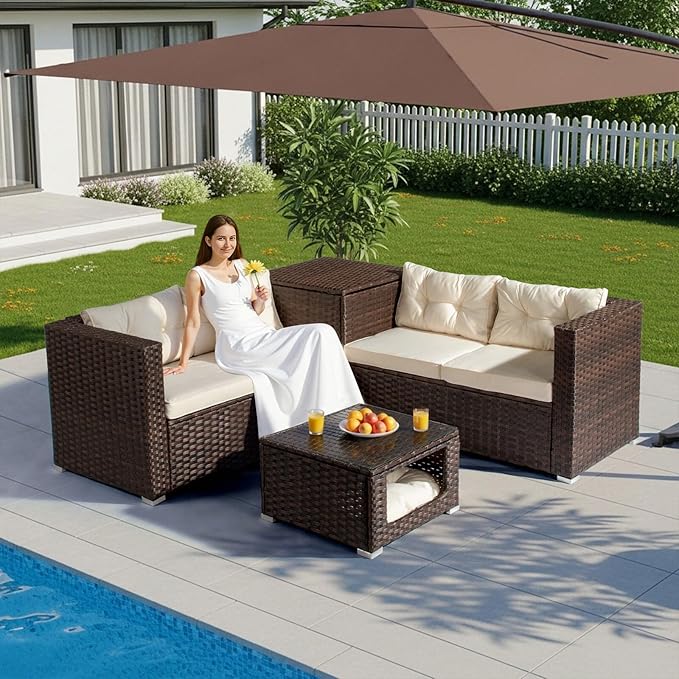 VINGLI 4 Pieces Outdoor Sectional Wicker Patio Furniture