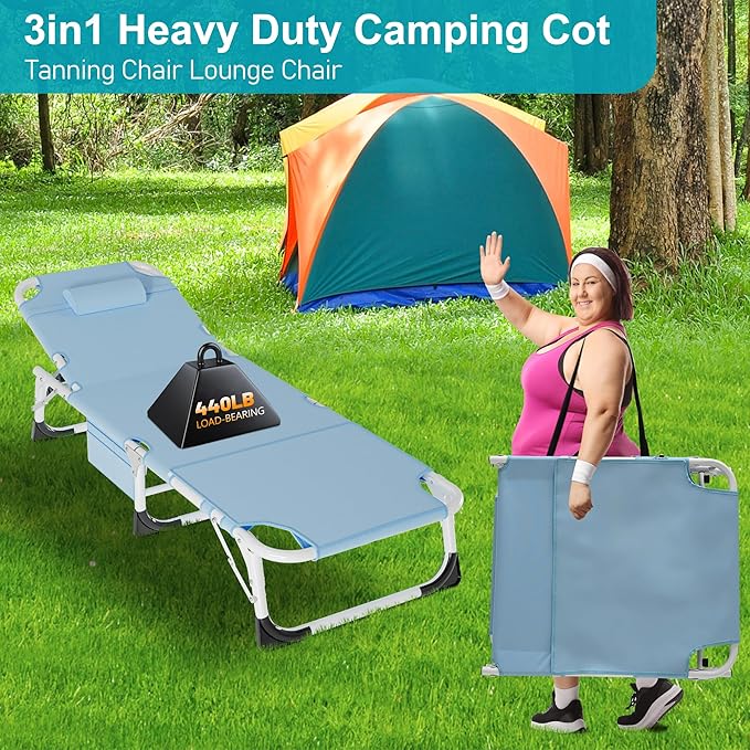 ABORON Heavy Duty Tanning Chair, Outdoor 5-Position Folding Chaise Lounge Chair