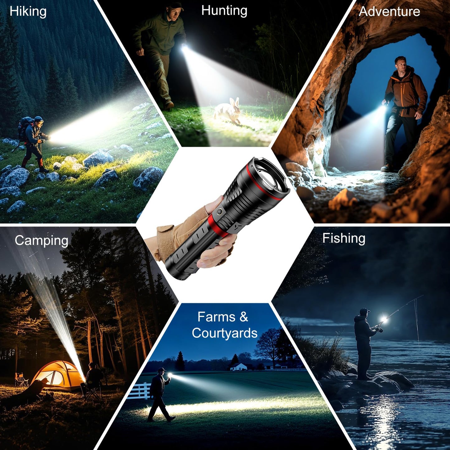 SKYFIRE Brightest Flashlights High Lumens with Ignition Lens,20000mAh Super Bright Rechargeable Flashlight with Shoulder Straps,Waterproof Led Tactical Flash Light for Camping Outdoor Emergency