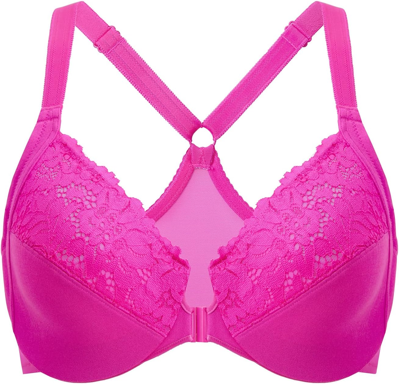DELIMIRA Women's Front Closure Plus Size Full Coverage Lace Underwire Racerback Bra