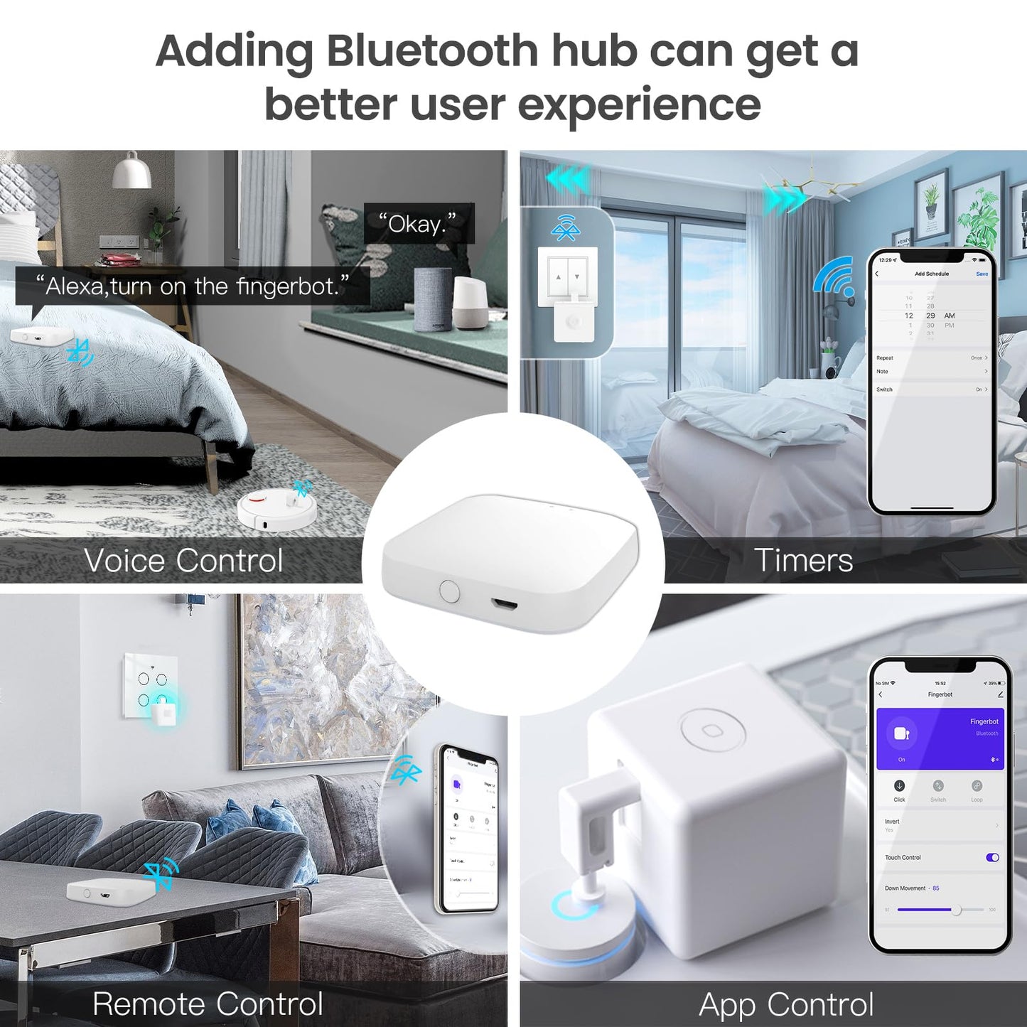 MOES Fingerbot Plus Smart Button Pusher No Wiring Switch, Upgrade with Touch Control, Work with Smart Life App, Add MOES Tuya Bluetooth Hub Make it Compatible with Alexa,Google Home and Timer Control
