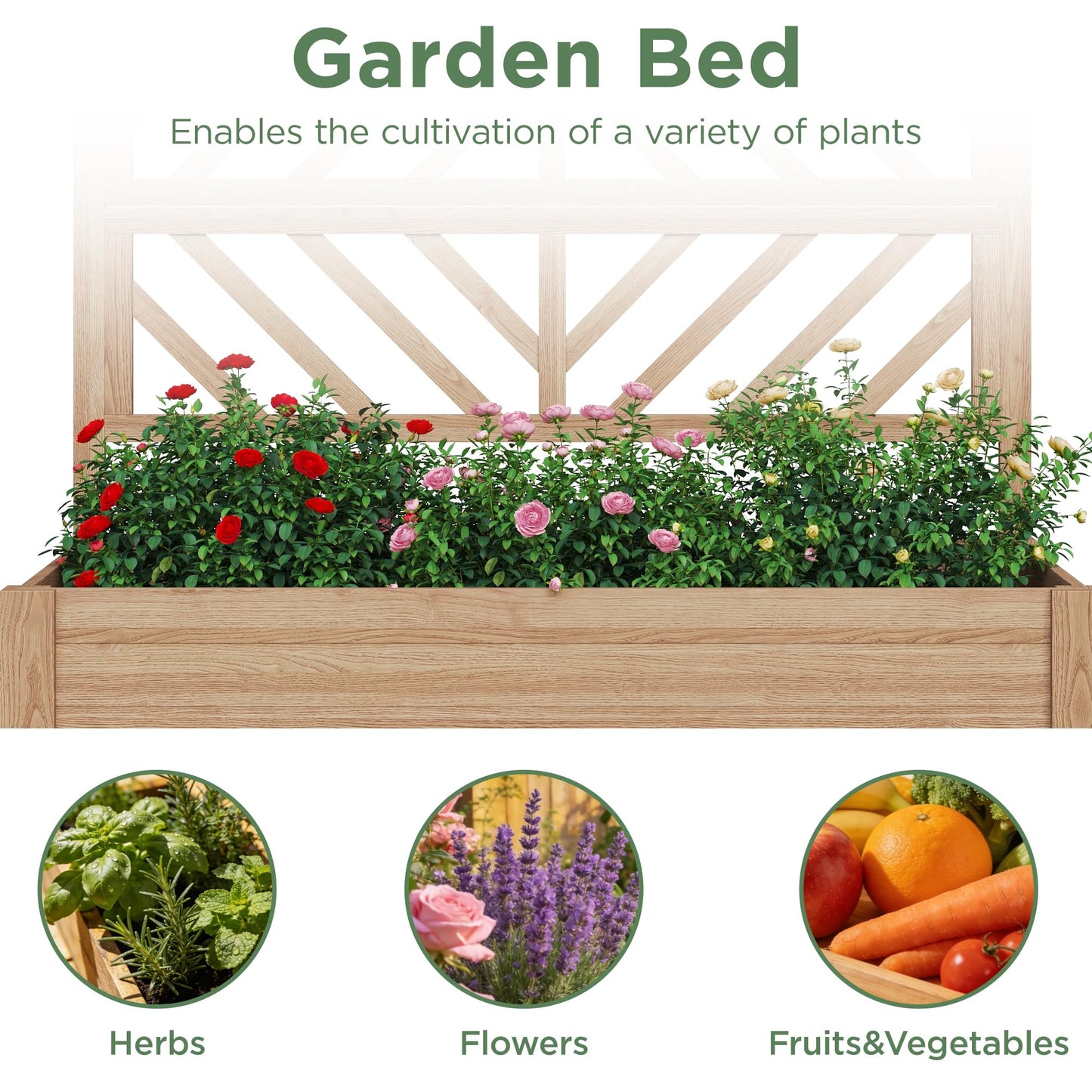 Vabches Wooden Elevated Raised Garden Bed with Trellis,47x24x55 in Planter Box with Legs and Storage Shelf,FreeStanding Gardening Planter for Flower Herb Vegetable Fruit Climbing Vines