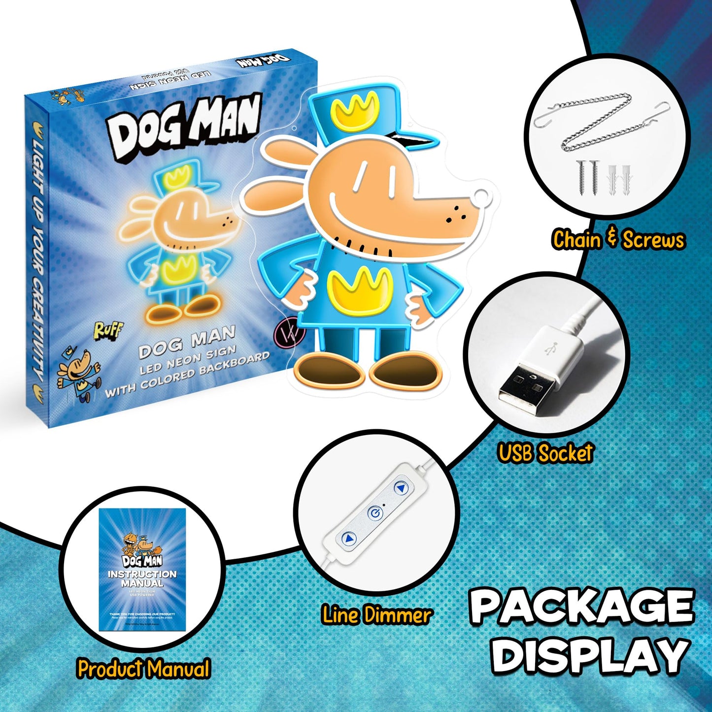 Officially Licensed Dog Man Neon Sign, Neon Signs for Wall Decor, UV Printing LED Light Sign, Kids' Room, Game Room, Party, Birthday/Christmas Gift for Dog Man New Movie Lovers & Fans