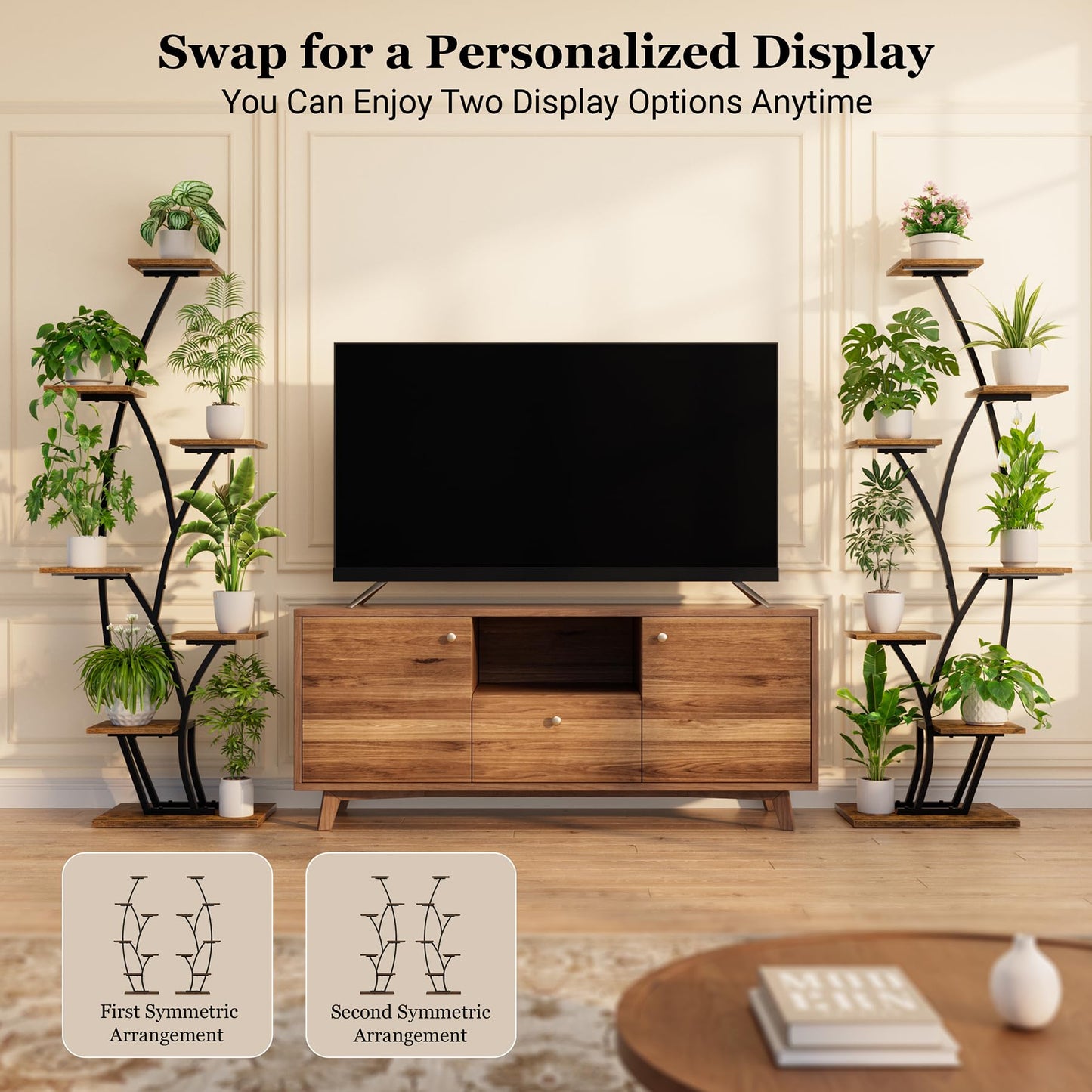 Plant Stand Indoor with Grow Lights - Lighted Indoor Plant Shelf Tall, 61" 7 Tier Large Plant Stands for Indoor Growing, 2 Pack Corner Flower Shelves, Half-Moon Metal Holder for Home Living Room Black