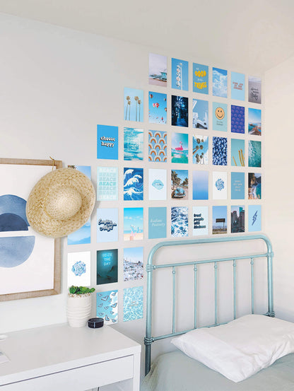 HAUS AND HUES Blue Photo Collage Kit for Wall Aesthetic Décor Beach Aesthetic Posters & Aesthetic Pictures | Aesthetic Blue College Room Decor (Set of 50)