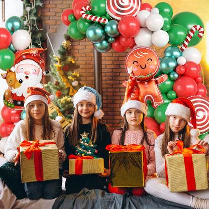 Christmas Balloon Garland Arch Kit, Christmas Balloon Arch with Metallic Green Red White Latex Balloons Snowflake Santa Foil Balloons Candy Cane for Xmas New Year Party Decoration