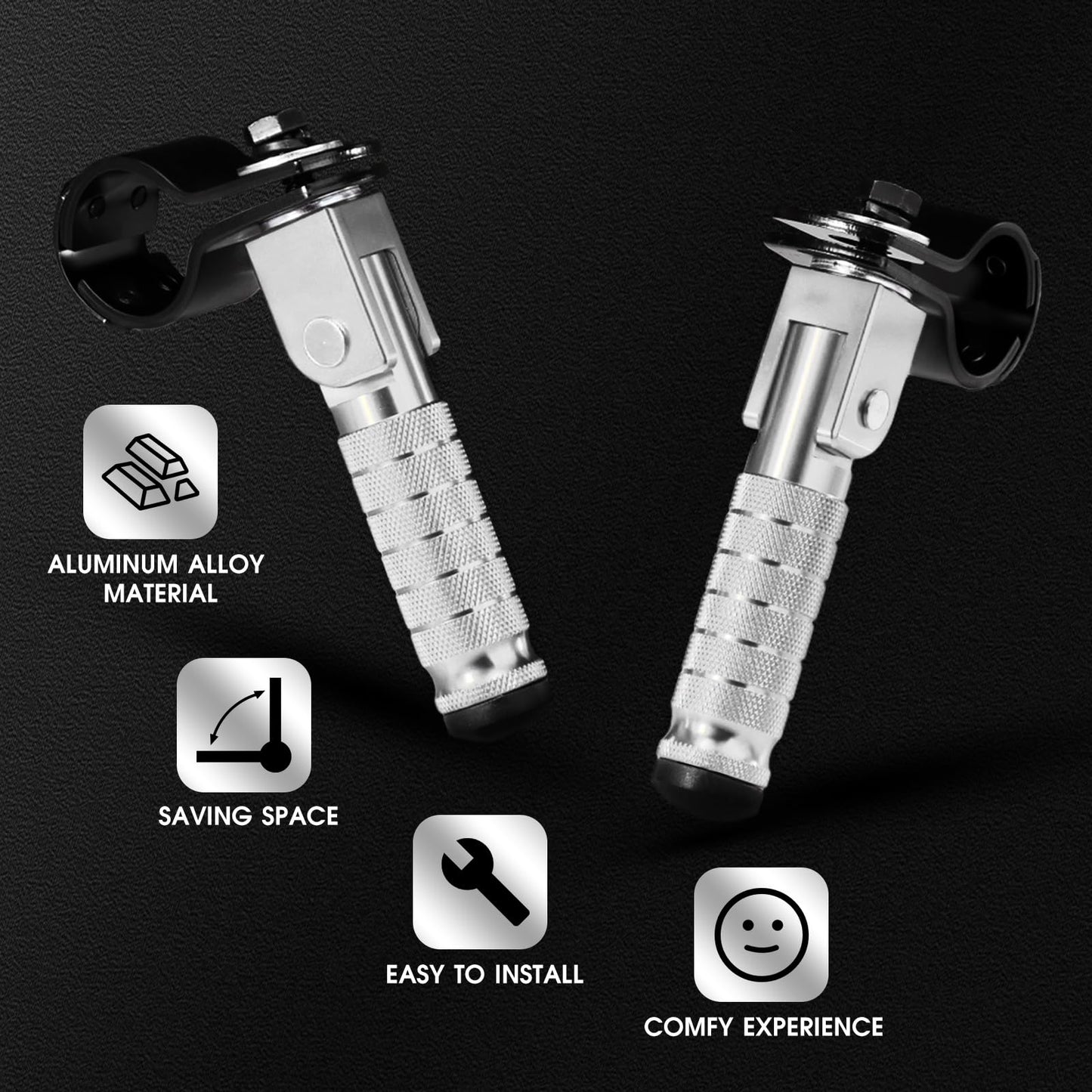 90 Degree Foldable Footpegs M8 Motorcycle Foot Pegs CNC Anti-Skid Footrest Passenger Pedal for Motorbike Mini Bike Dirt Pit Bike (Silver)