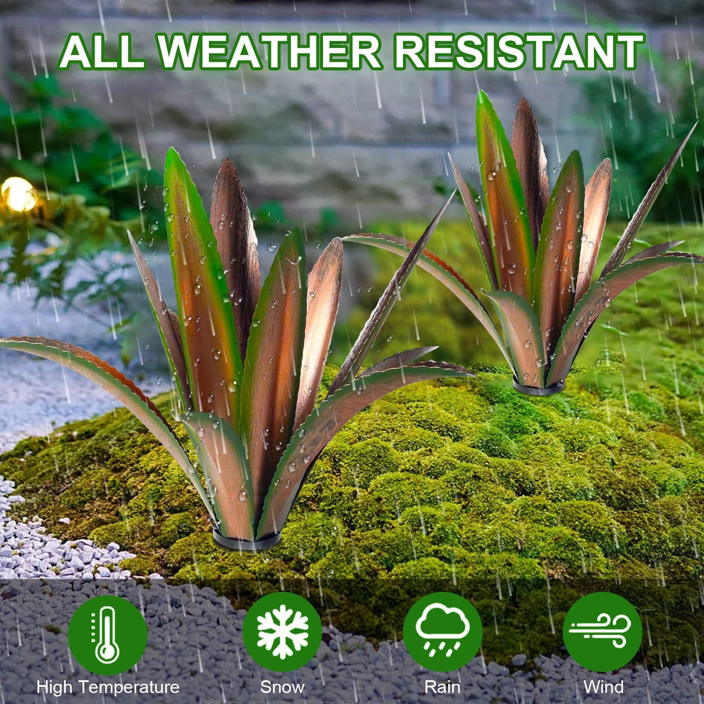 TOMBABY Enlarge Thickened Wind Resistant Metal Agave Garden Art Metal Plant Country Garden Sculpture Statue Outdoor Decoration Agave Metal Plant Courtyard Lawn Ornament Gift (2, 12 Leaves Green)