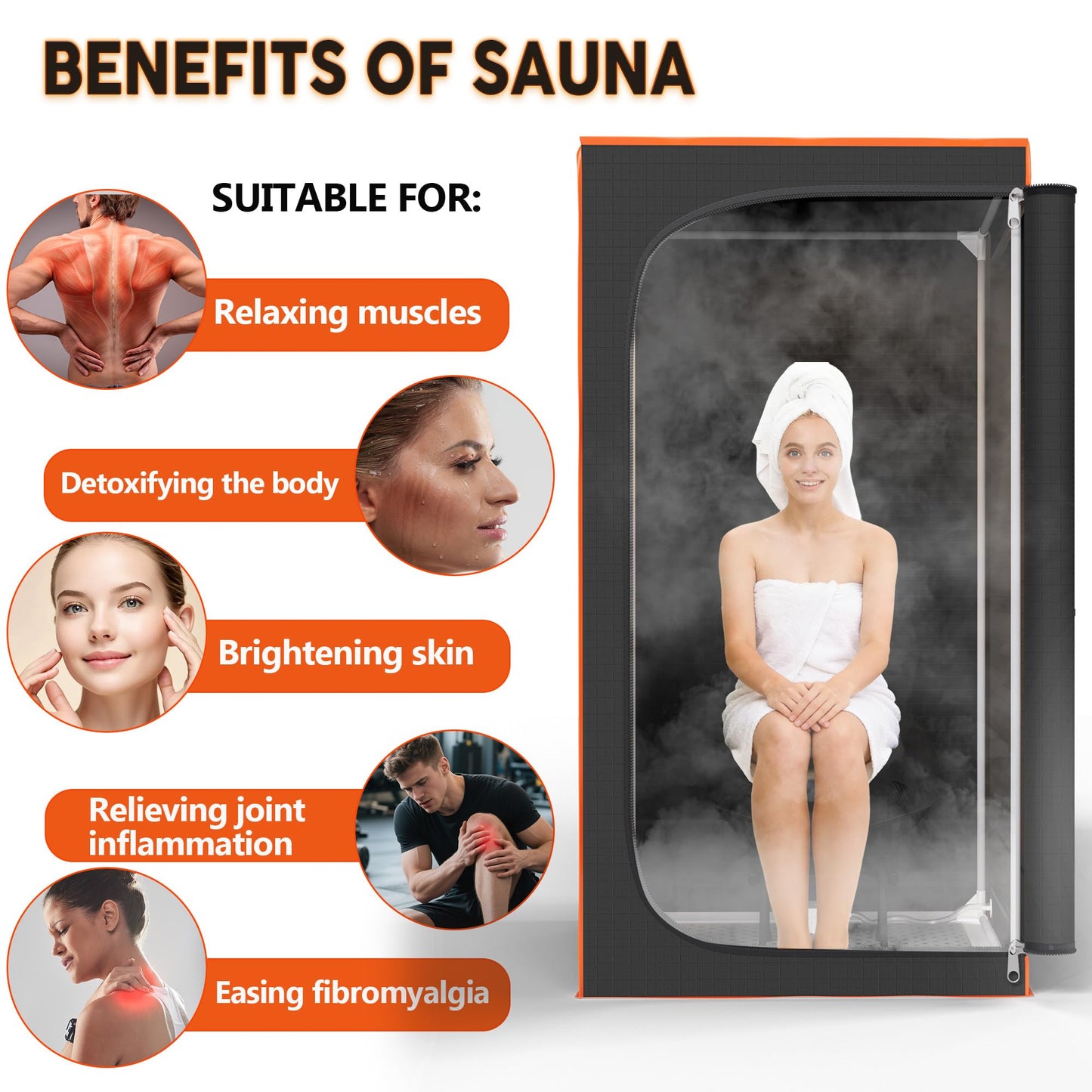 Lamorland Portable Sauna Tent, 1500W Steam Sauna Box with Steamer & Remote, Personal Home Sauna for Indoor & Outdoor Use, Foldable with Chair, 9-Level Steam Room