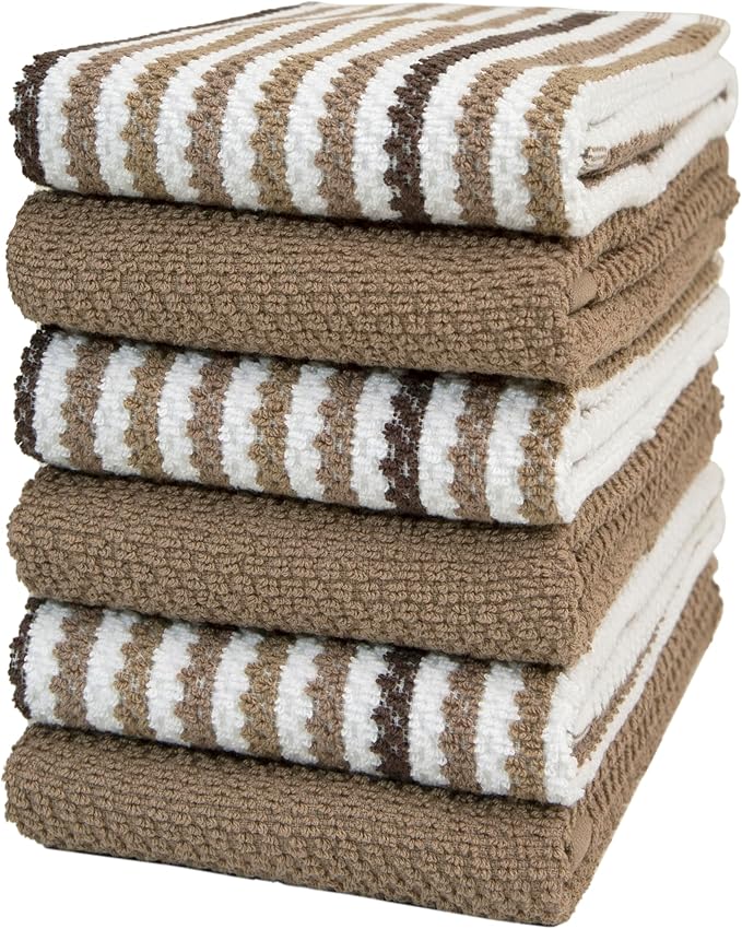 Premium Kitchen Towels | Large Cotton Kitchen Hand Towels | Popcorn Striped