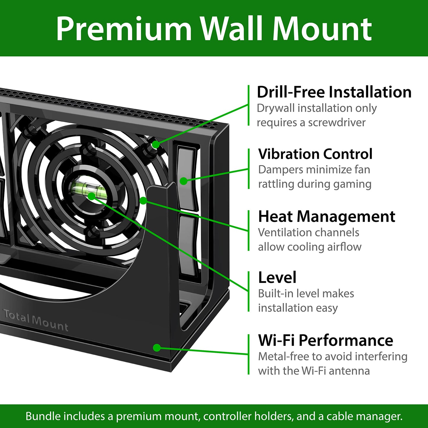 TotalMount – Wall Mount for Xbox Series S – Holds Xbox Series S on a Wall by Your TV (Black Mount and 3 Controller Holders)