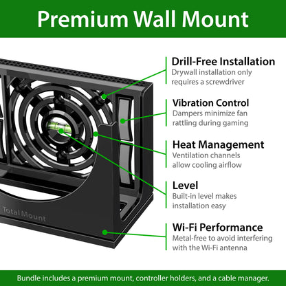 TotalMount – Wall Mount for Xbox Series S – Holds Xbox Series S on a Wall by Your TV (Black Mount and 3 Controller Holders)