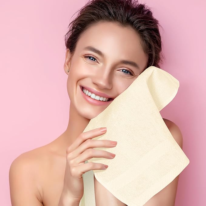 GLAMBURG Ultra Soft 12-Piece Washcloths Set 13x13-100% Ringspun Cotton