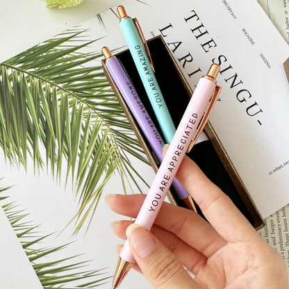 Jxueych Inspirational Metal Pens for Women (3-Pack) - Empowering Quotes: 'AWESOME/AMAZING/APPRECIATED' with Gift Box & Card - Gifts for Nurses, Teachers, Coworkers & Farewells